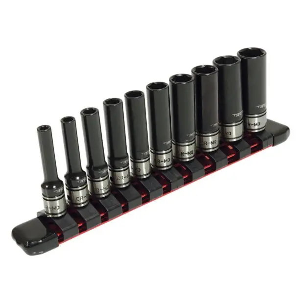 TTI 10 Piece 1/2inch Drive Metric Deep Impact Socket Rail Set TT12D10ISSM