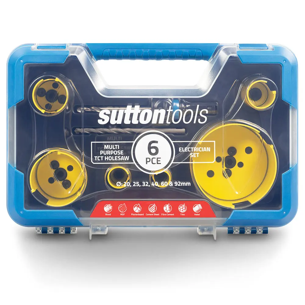 SUTTON 20-92mm TCT Multi-Purpose Holesaw Set for Electricians - 6 Piece