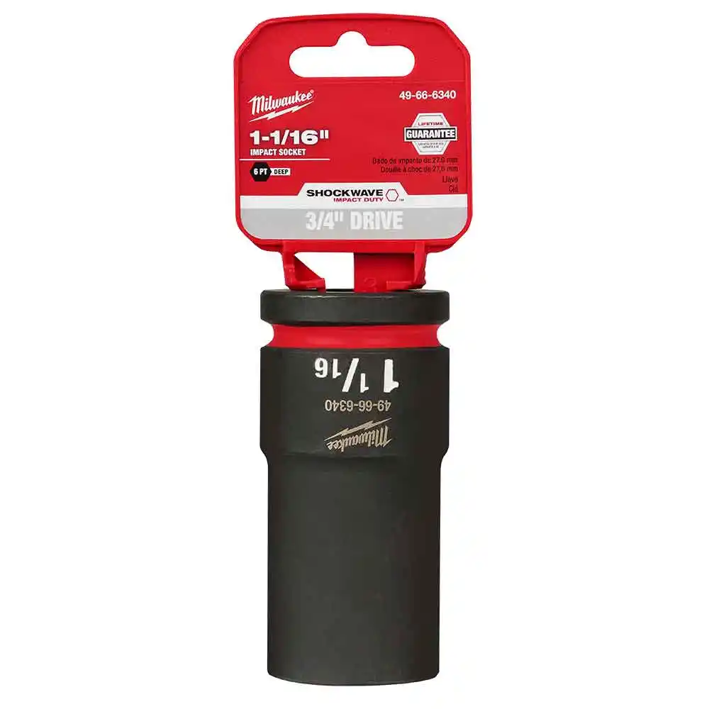 MILWAUKEE SHOCKWAVE 3/4" Drive 1-1/16" Deep 6 Point Impact Socket 49666340