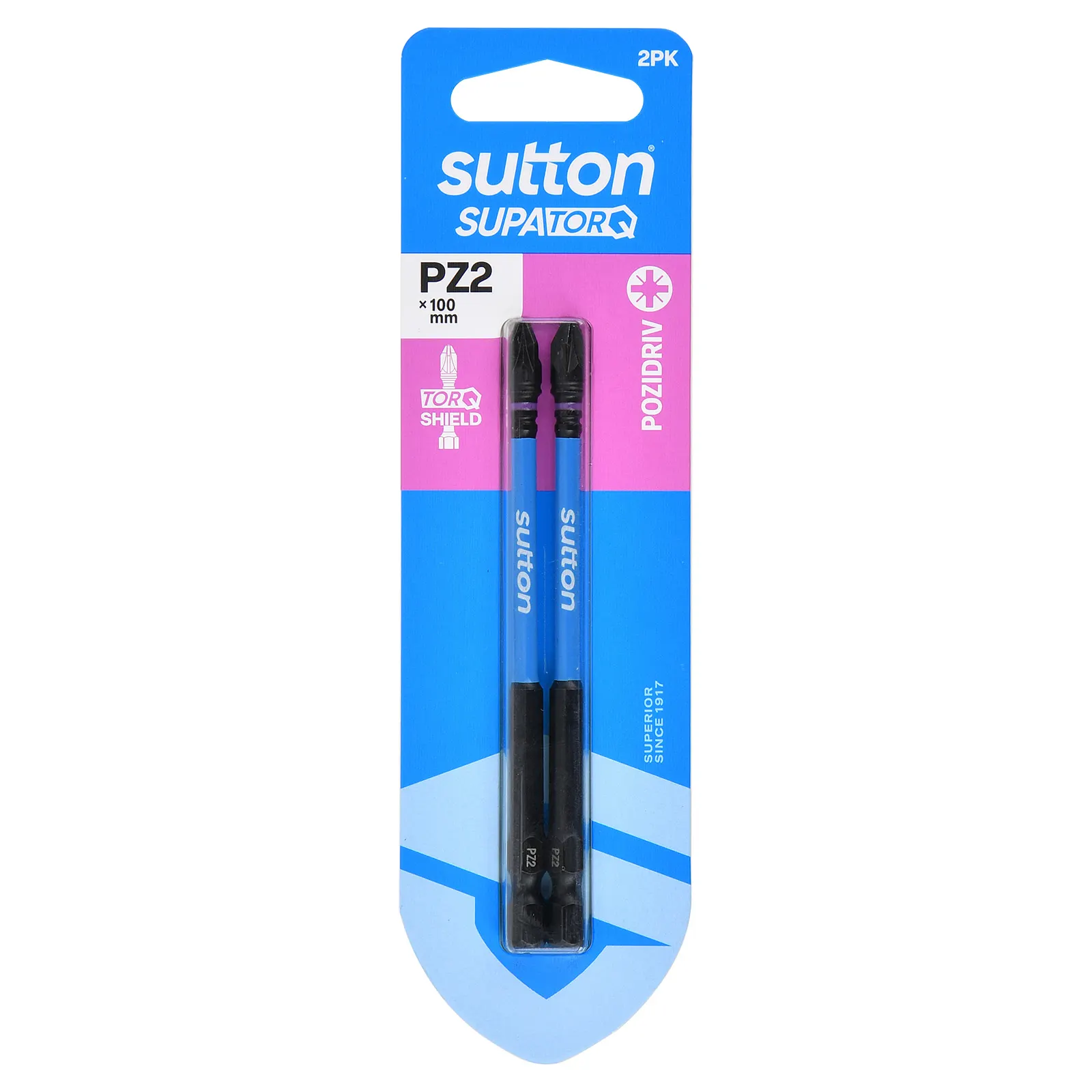 SUTTON SUPATORQ PZ2X100mm Pozidrive Screwdriver Bit - 2 Piece S202H02E02