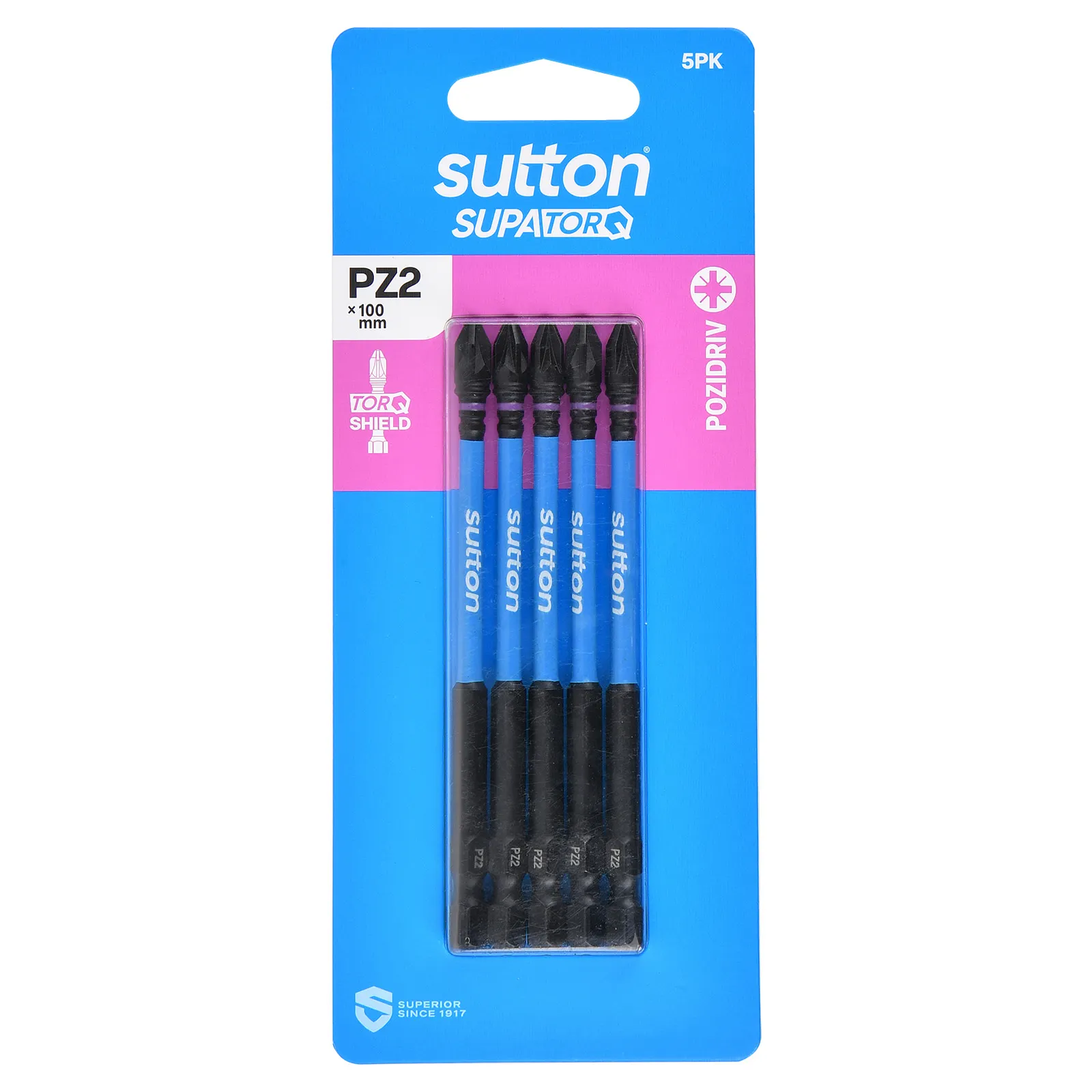 SUTTON SUPATORQ PZ2X100mm Pozidrive Screwdriver Bit - 5 Piece S202H05E02