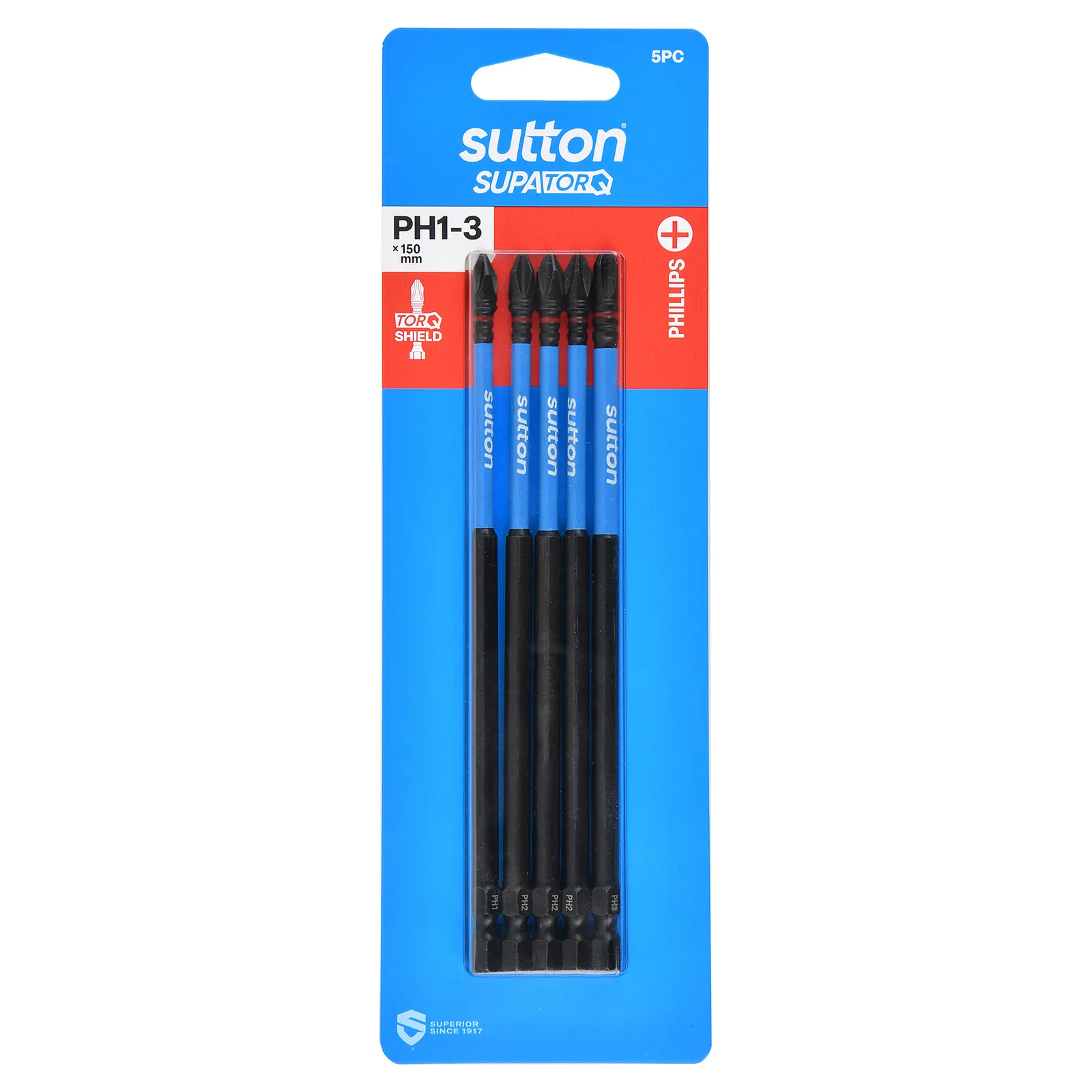 SUTTON SUPATORQ PH1-3X150mm Phillips Screwdriver Bit - 5 Piece S200S05G03