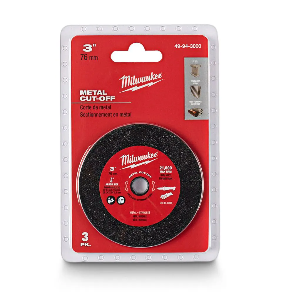 MILWAUKEE 76 x 1.0mm Steel & Stainless Cut Off Disc - 3 Piece 49943000