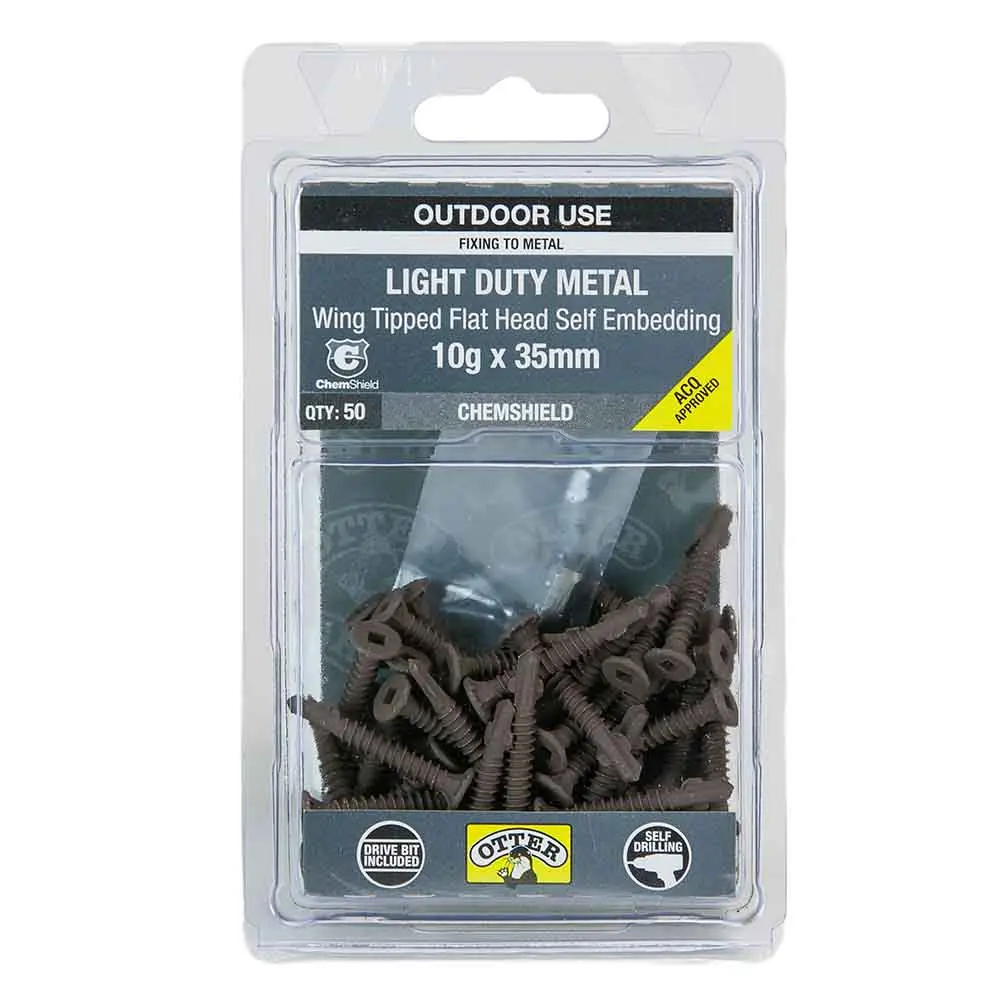 OTTER 50 Pack 10g 16 x 35mm Flat Wing Metal Screw Chem SLWM10352