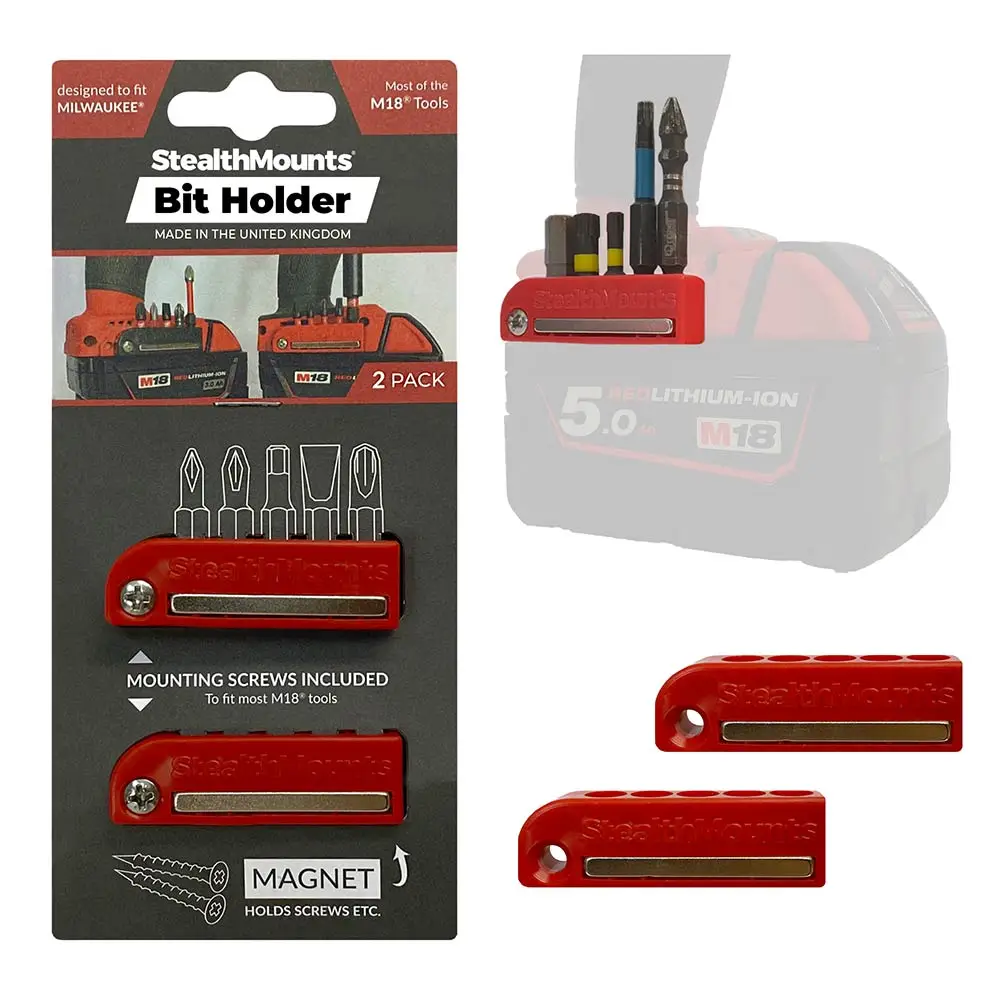 STEALTHMOUNTS Bit Holder for Milwaukee Red M18 - 2 Pack BH-MW18-RED-2