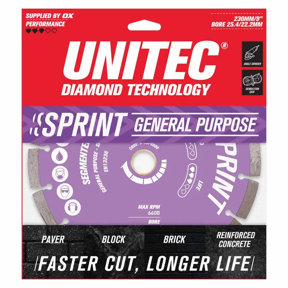 UNITEC 230mm Segmented Diamond Blade For General Purpose Cutting - SPRINT U-9SPS800