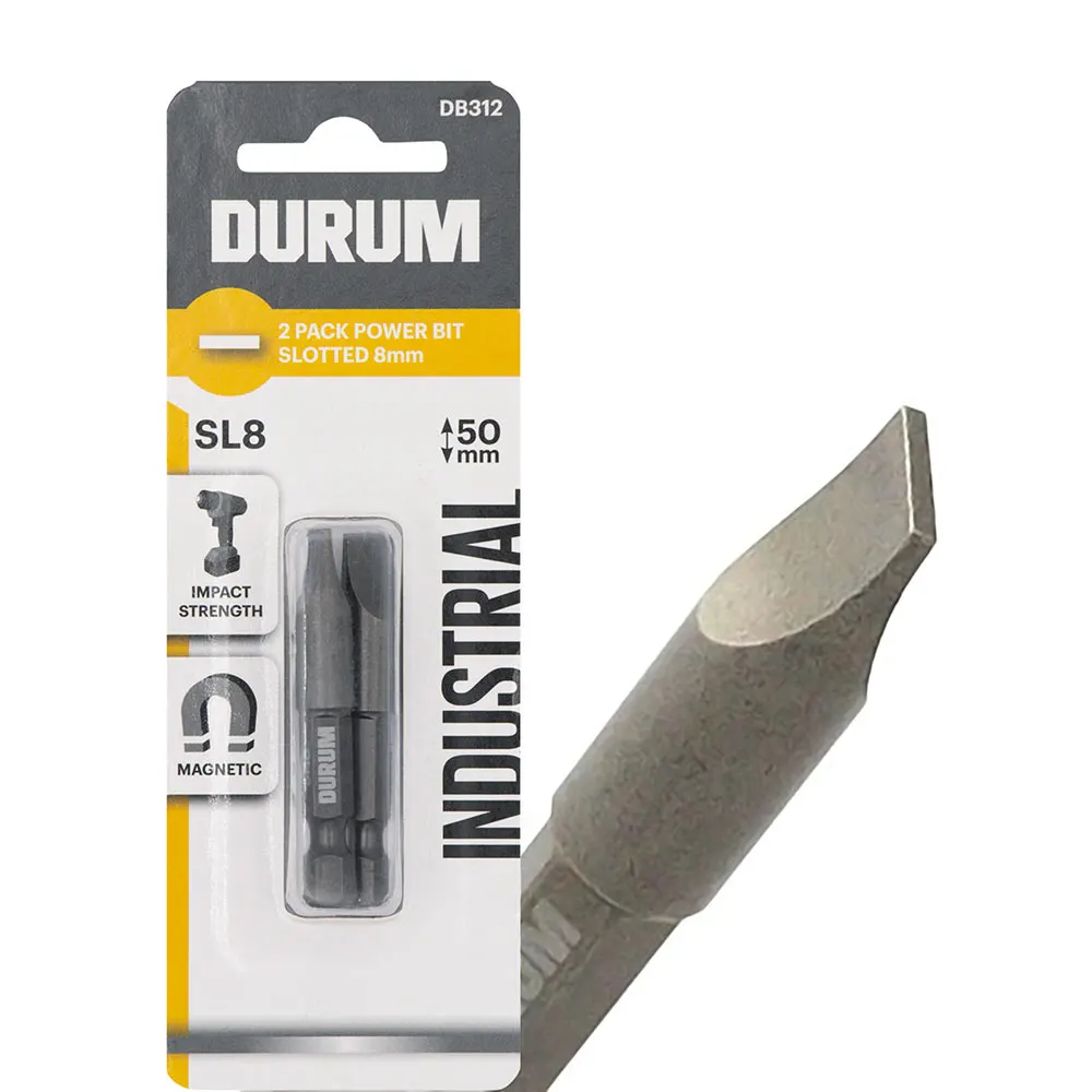 DURUM 8 x 50mm Slotted Power Screwdriver Bit - 2 Piece DB312