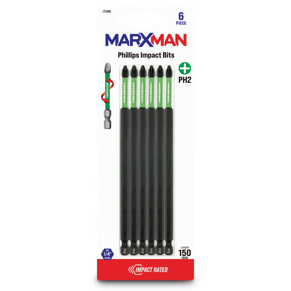 MARXMAN PH2x150mm Phillips Impact Screwdriver Bit - 6 Piece MSDBP21506PC