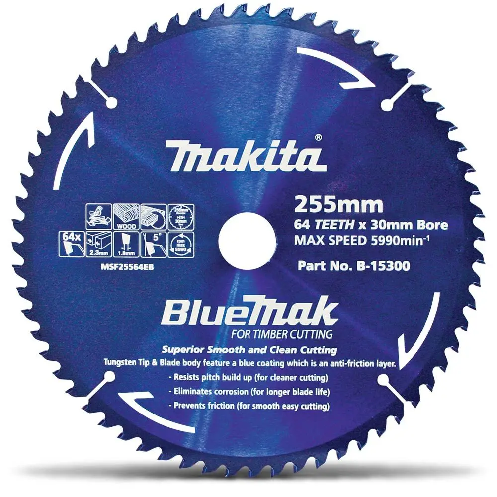 MAKITA 255mm 64T TCT Circular Saw Blade for Wood Cutting - Mitre Saws - BLUEMAK
