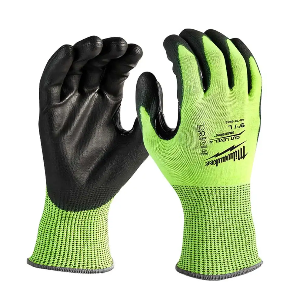 MILWAUKEE High Visibility Cut Level 4 Polyurethane Dipped Gloves Medium 48738941