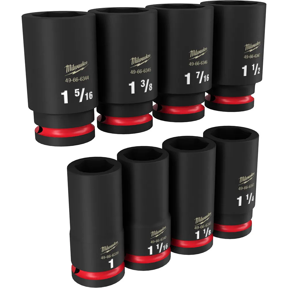 MILWAUKEE 8 Piece 3/4inch Drive 6 Point Shockwave SAE Deep Impact Socket Set 49667018