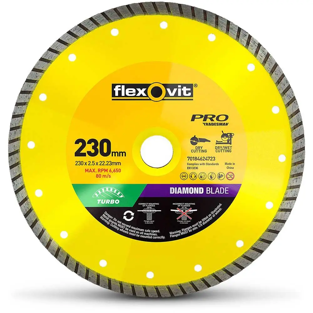 FLEXOVIT 230mm Turbo Diamond Blade for General Purpose Cutting - PRO TRADESMAN