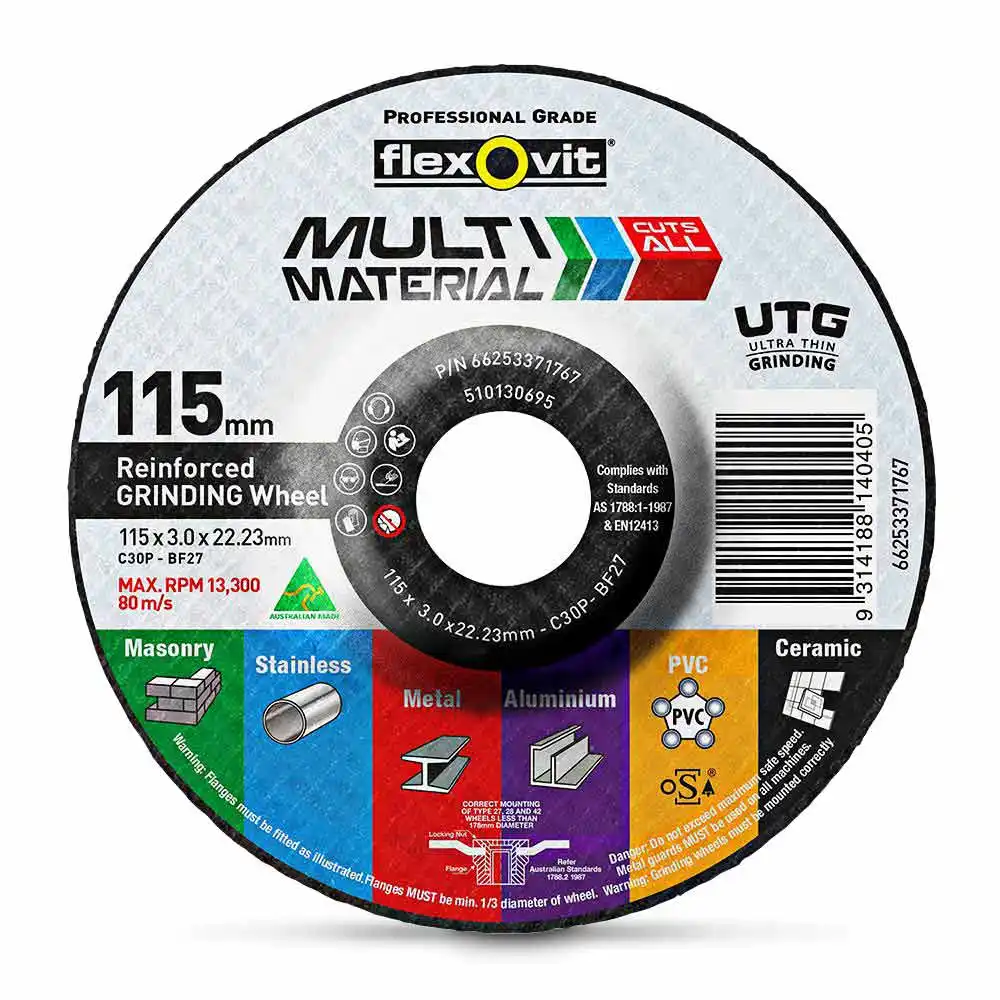 FLEXOVIT 115 x 3.0mm Multi-Purpose Grinding Disc - MULTIMATERIAL