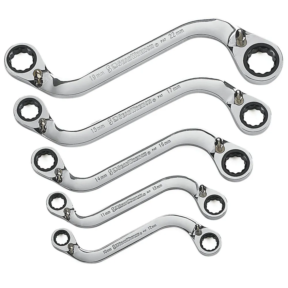 GEARWRENCH 5 pcs 12 Point Metric S-Shape Reversible Double Box Ratcheting Wrench Set 85299