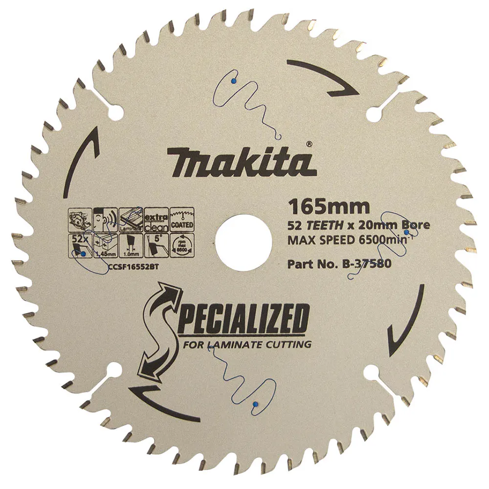 MAKITA 165mm 52T TCT Circular Saw Blade for Laminate Cutting - SPECIALIZED