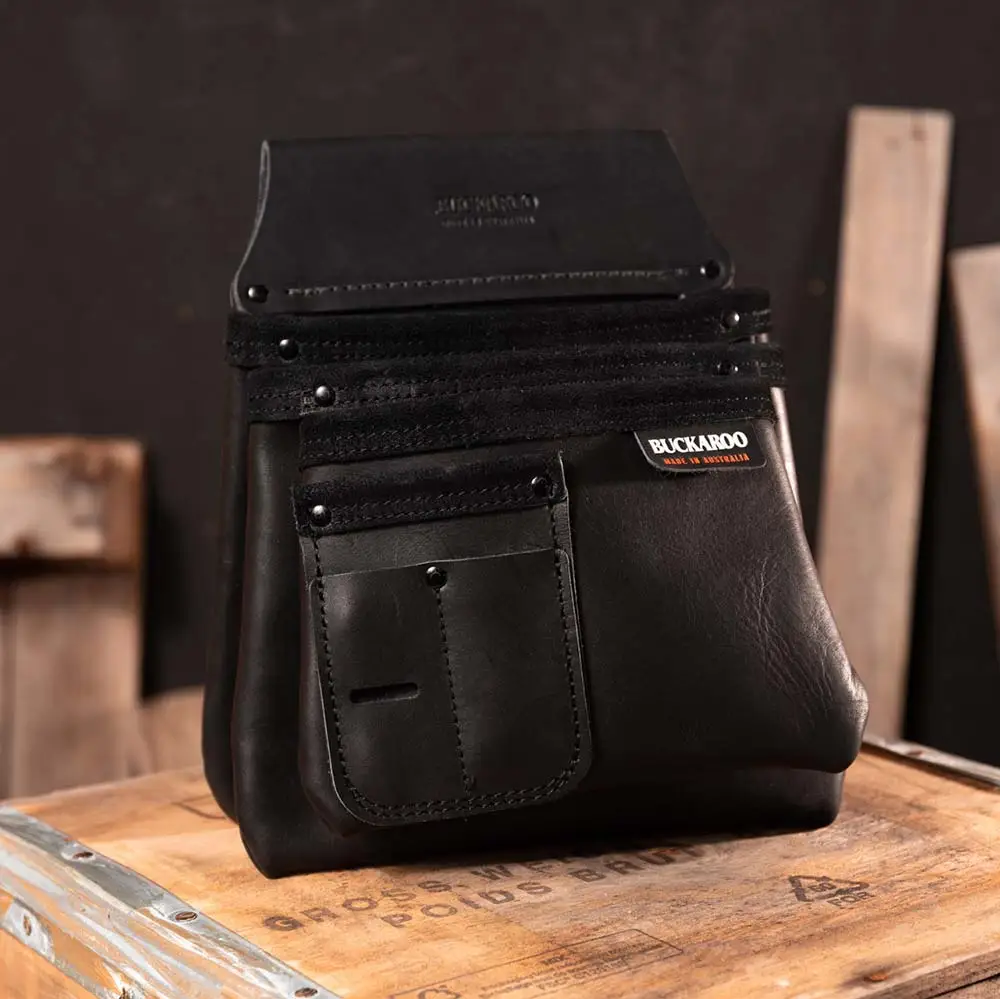 BUCKAROO Leather 3 Pocket Nailbag - Black NBS3B