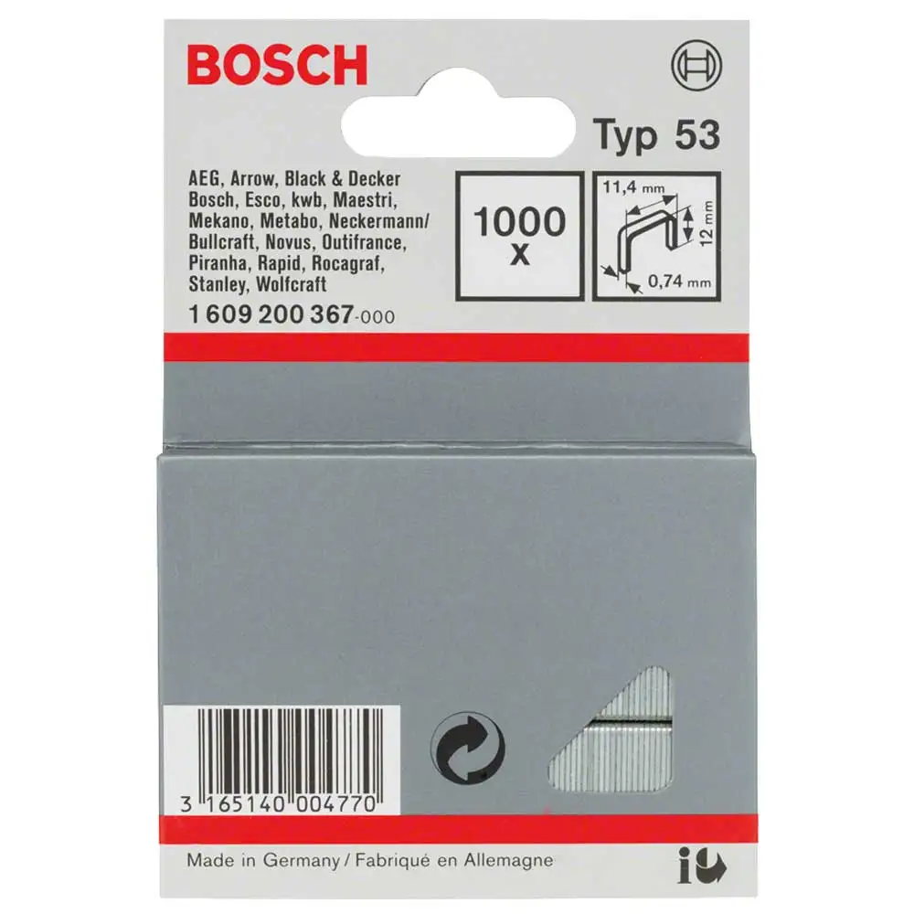 BOSCH 12mm Staples - 1000 Pieces BOX Suits PTK14&23E 1609200367