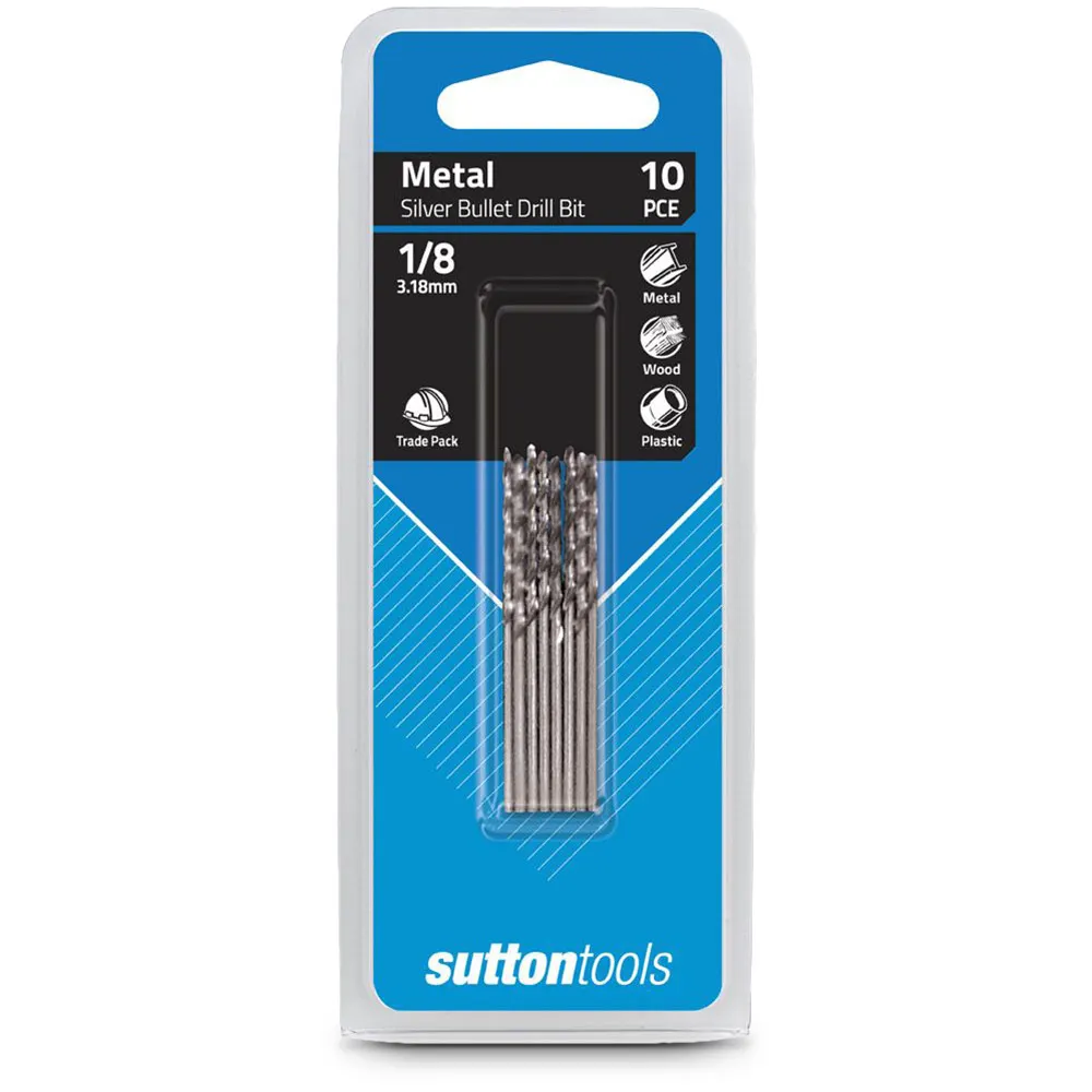 SUTTON 1/8 x 2.3/4inch Metal Jobber Drill Bit HSS SILVER BULLET - 10 Piece