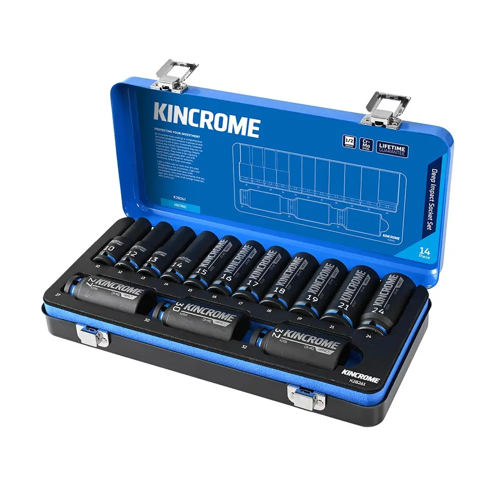 KINCROME 1/2inch Drive Metric Deep Impact Socket Set - 14 Piece 10-32mm K28261