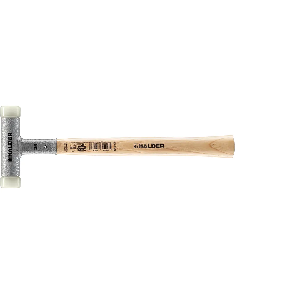 HALDER 25mm 245g Dead Blow Hammer Nylon Tips Hickory Handle 3366.W25