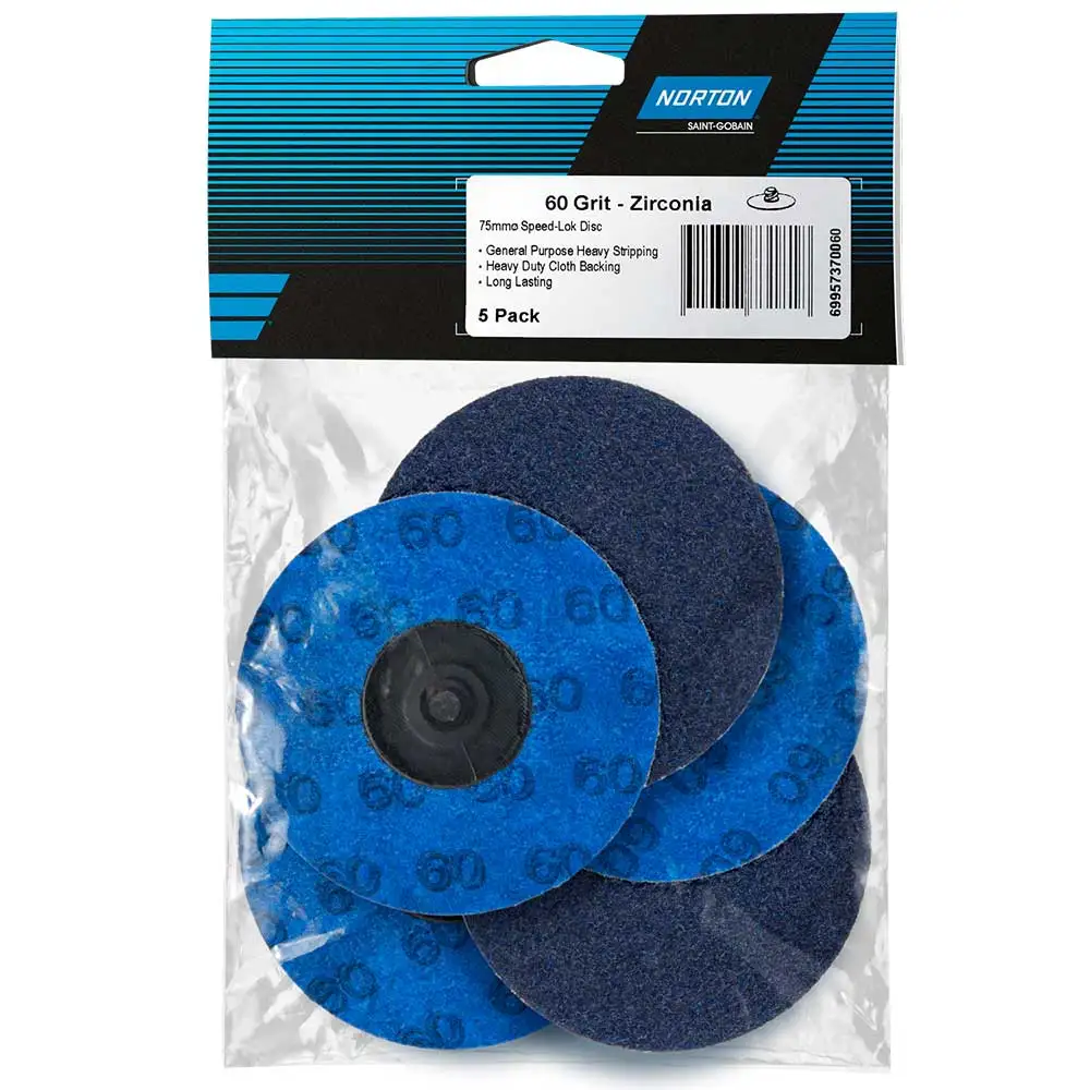 NORTON 75mm 60-Grit Zirconia Quick-Change Sanding Disc - SPEEDLOK - 5 Piece