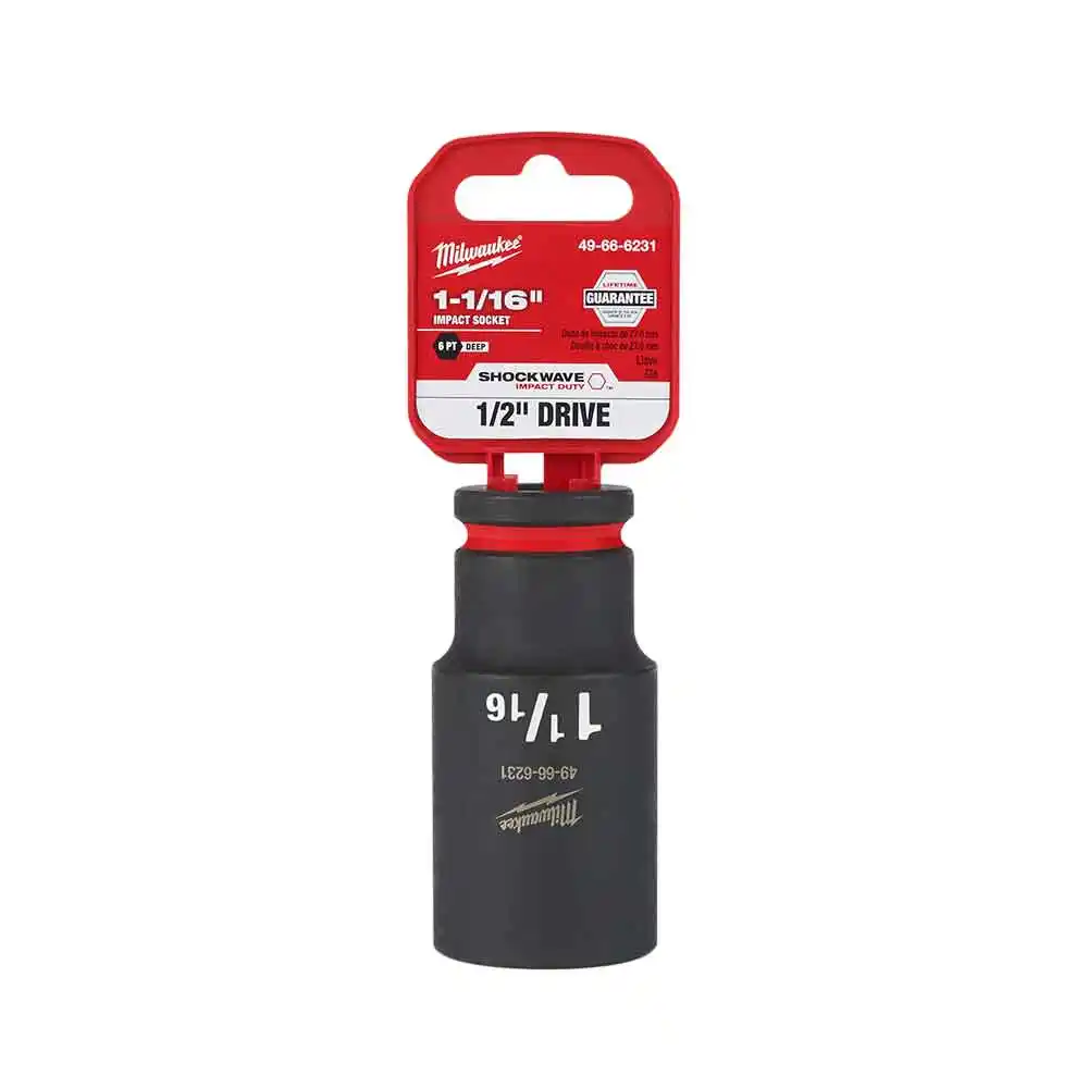 MILWAUKEE SHOCKWAVE 1/2" Drive 1-1/16" Deep 6 Point Impact Socket 49666231