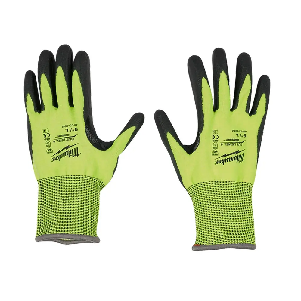 MILWAUKEE High Visibility Cut Level 4 Polyurethane Dipped Gloves Medium 48738941