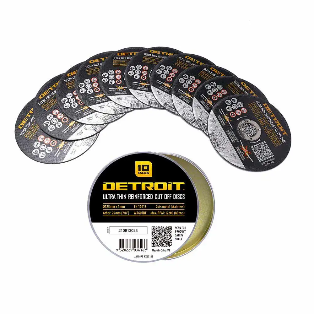 DETROIT 125 x 1.0mm Steel & Stainless Cut Off Disc - 10 Piece Tin