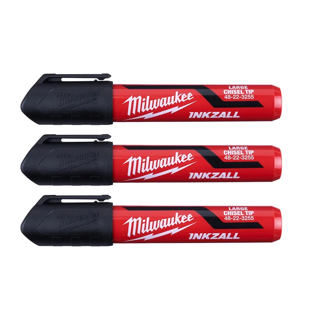 MILWAUKEE INKZALL 3 Piece Large Chisel Tip Black Marker 48223250