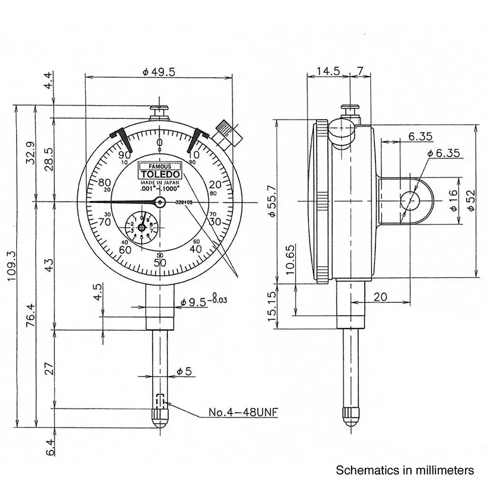 TOLEDO 0.001 x 1in Analogue Dial Indicator 322102