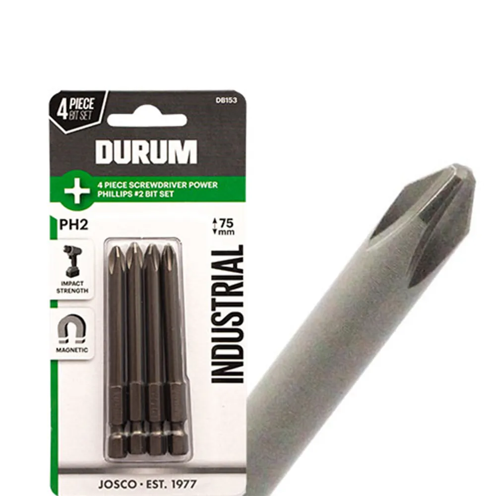 DURUM PH2 x 75mm Phillips Power Screwdriver Bit - 4 Piece