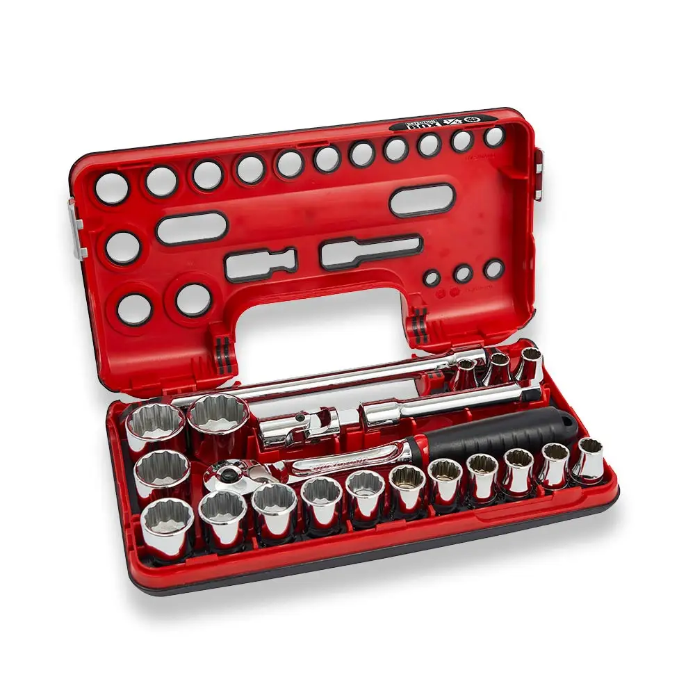 SIDCHROME 21 Piece 1/2" Metric Drive Socket Set Detection Box w/ Compact Head Ratchet SCMT14150