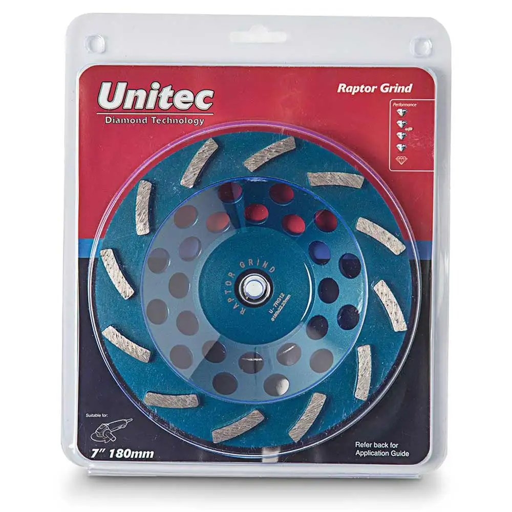 UNITEC 180mm 12-Segment Spiral Diamond Grinding Cup - RAPTOR U-7RG12