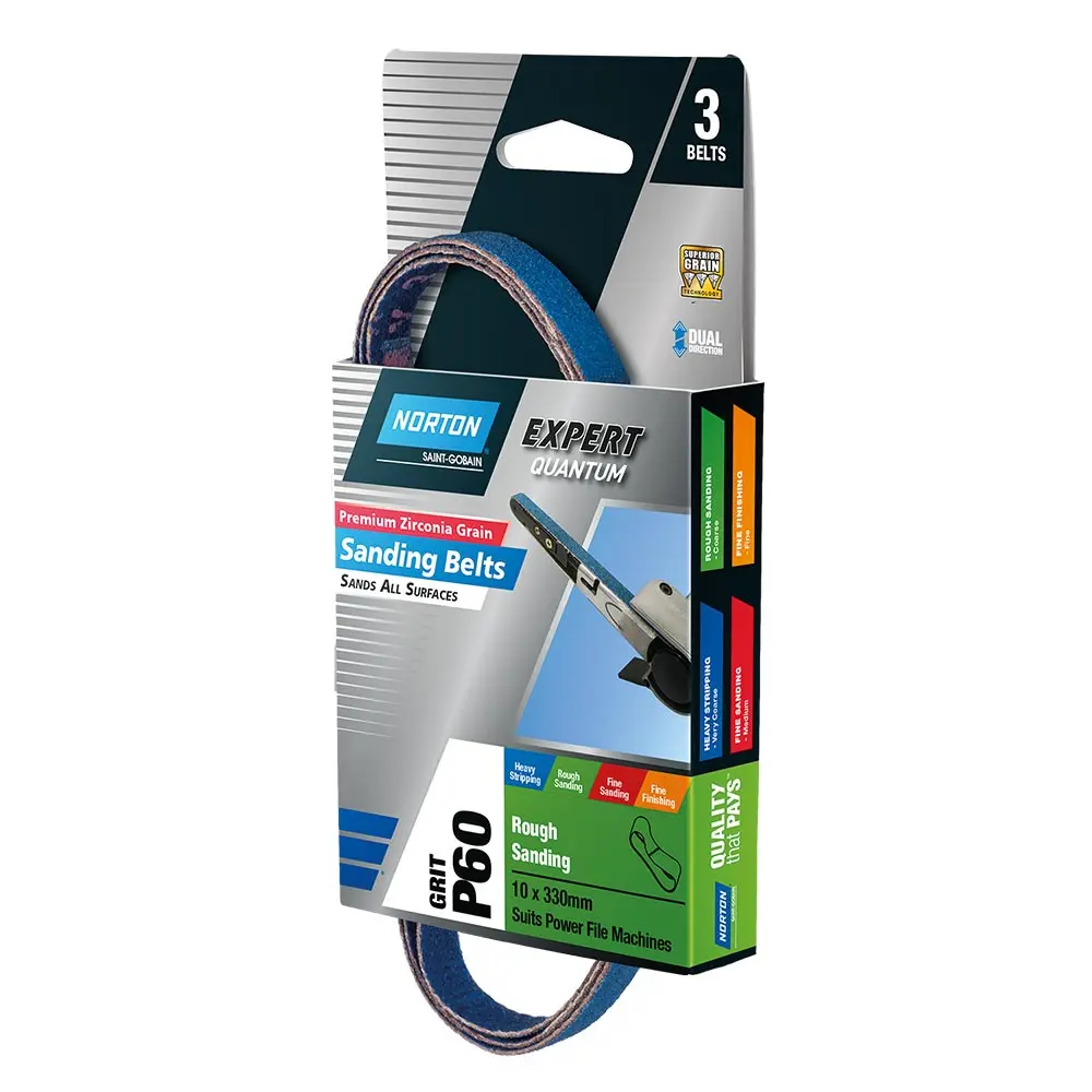 NORTON 10 x 330mm 60-Grit Zirconia Powerfile Belt - 3 Piece
