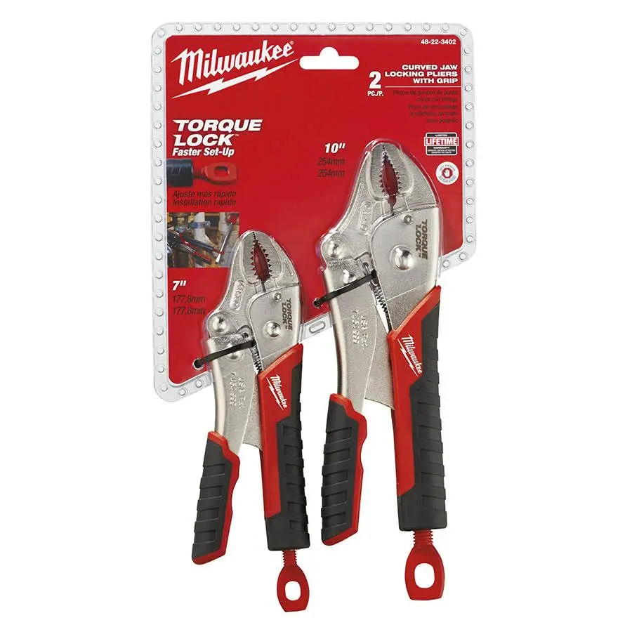 MILWAUKEE Torque Lock 2 Piece Curved Jaw Soft Grip Locking Plier Set 48223402