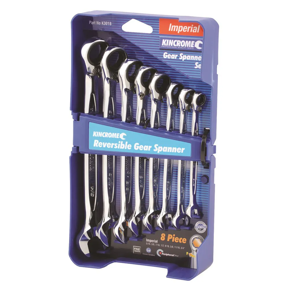 KINCROME 8 Piece Combination Gear Spanner Set - Imperial Reversible K3018