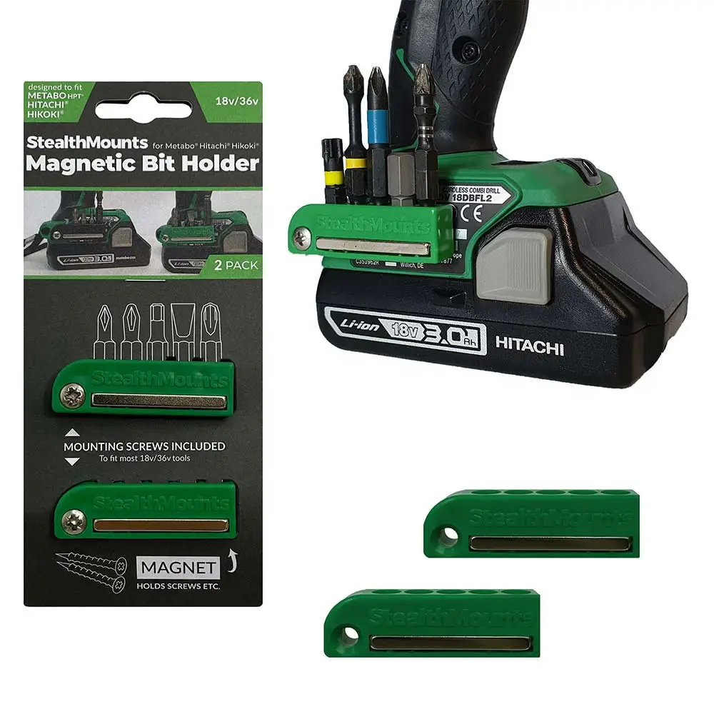 STEALTHMOUNTS Bit Holder for Metabo/Hitachi/HiKOKI Green 18V/36V - 2 Pack BH-MHH-GRN-2