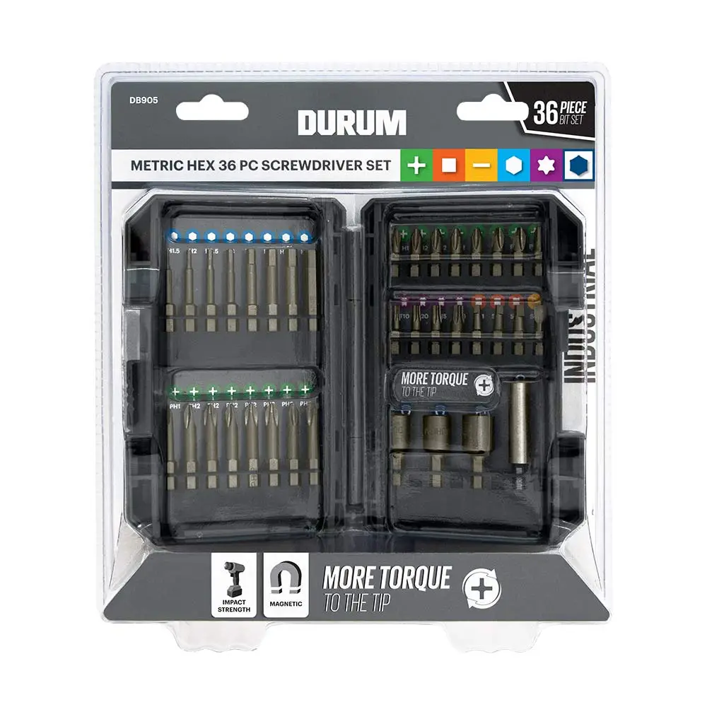 DURUM 36 Piece Metric Hex Assorted Screwdriver Bit Set DB905