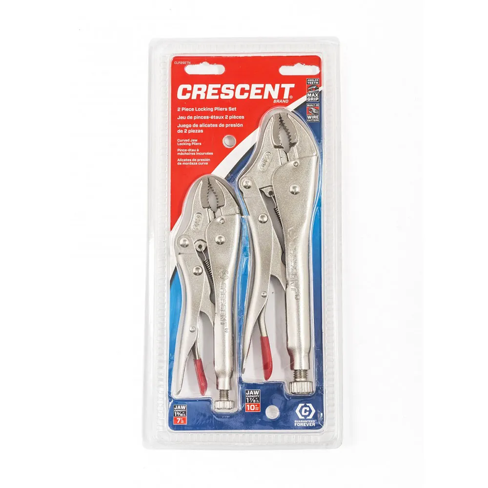 CRESCENT 2 Pc. 175MM/7" & 250MM/10" Curved Jaw Locking Pliers w/ Wire Cutter Set CLP2SETN-08