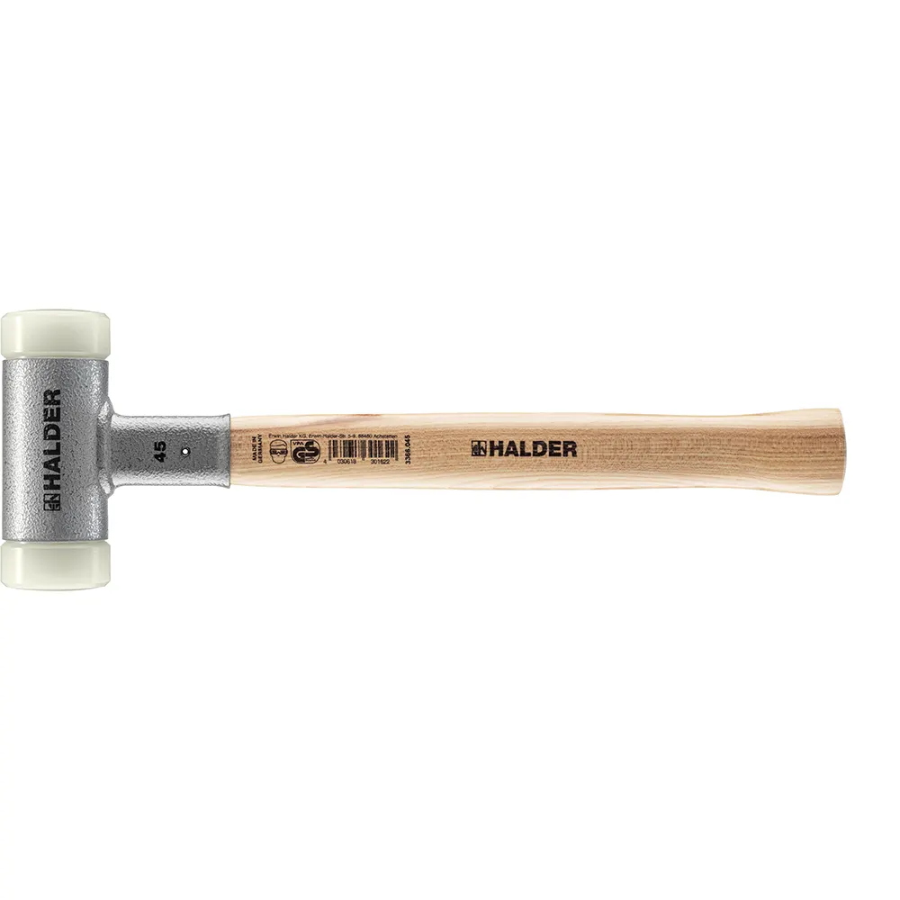 HALDER 45mm 690g Dead Blow Hammer Nylon Tips Hickory Handle 3366.W45