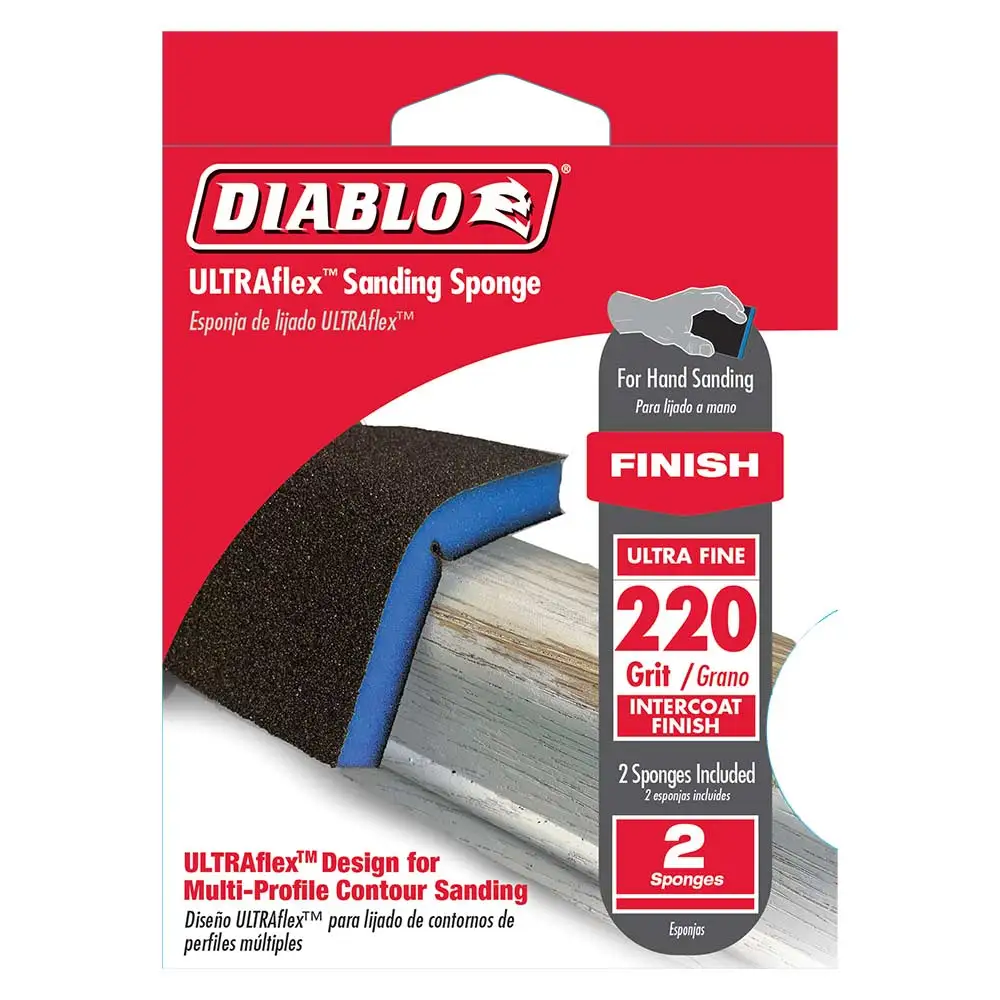 DIABLO 98x120mm 220-GRIT FINE HAND SANDING SPONGE - 2PIECE F03E00RD3U