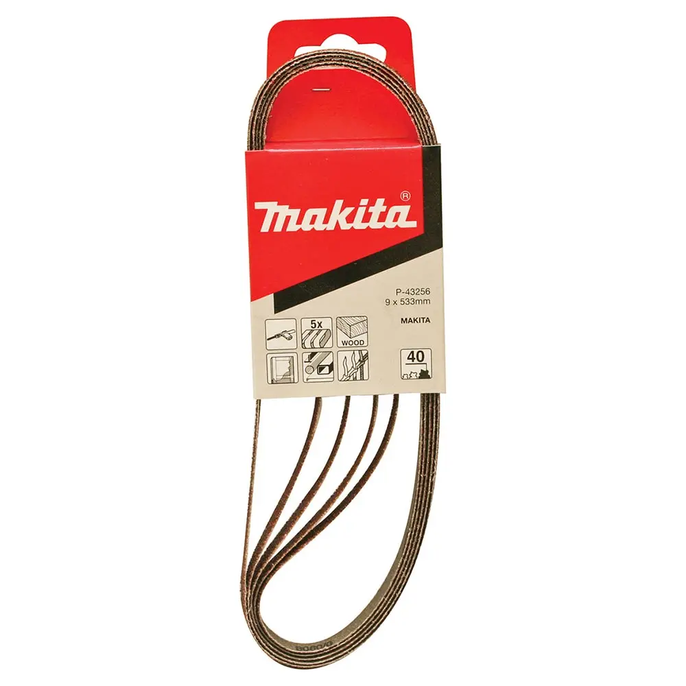 MAKITA 9 x 533mm 40-Grit Alox Abrasive Sanding Belt - 5 Piece P-43256