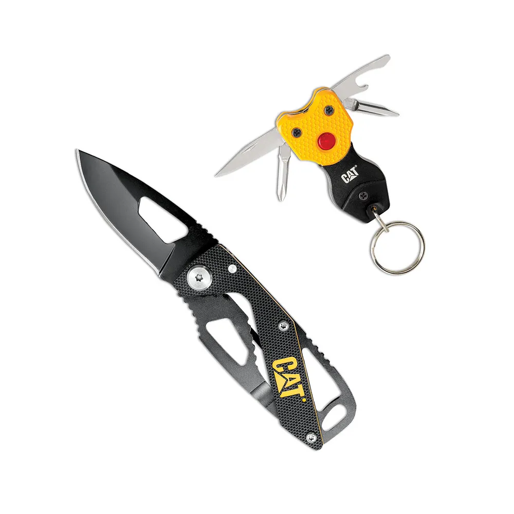 CAT 2 Piece Multi-Tool Folding Skeleton & Key Chain Light Knife Set 980363N