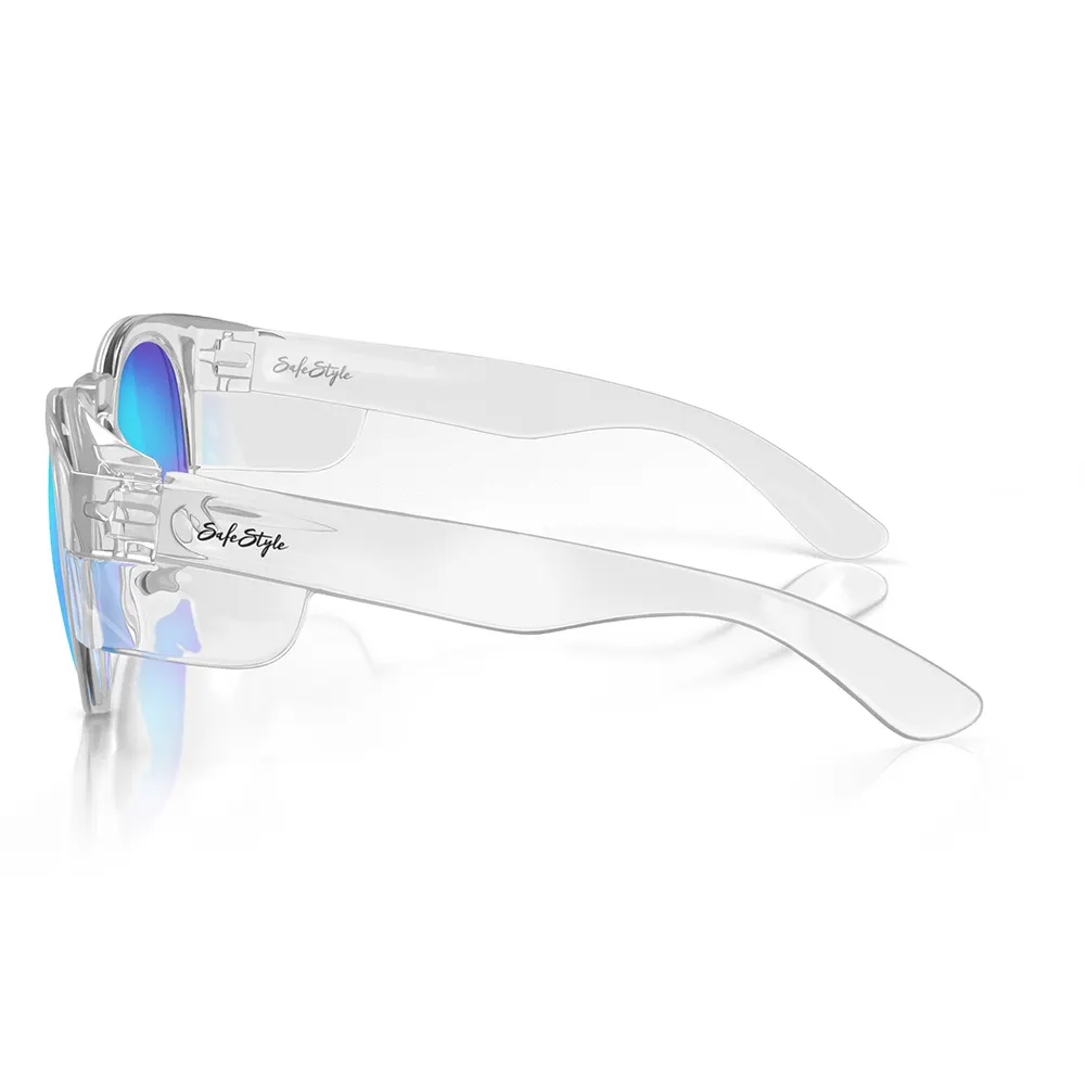 SAFESTYLE Cruisers Clear Frame Mirror Blue Polarised Lens UV400 CRCBP100