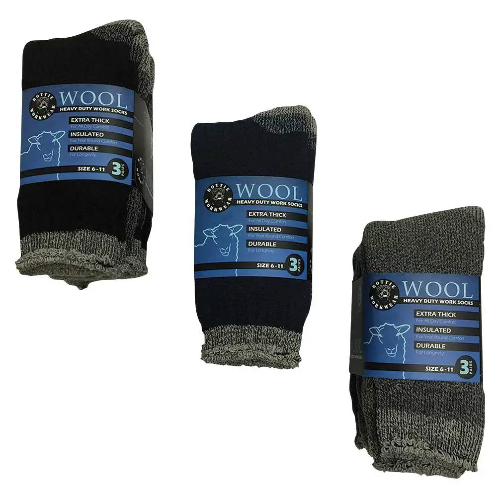 ROTTIE 3 Pack Wool Blend Heavy Duty Workwear Socks Assorted Colours RWWS610