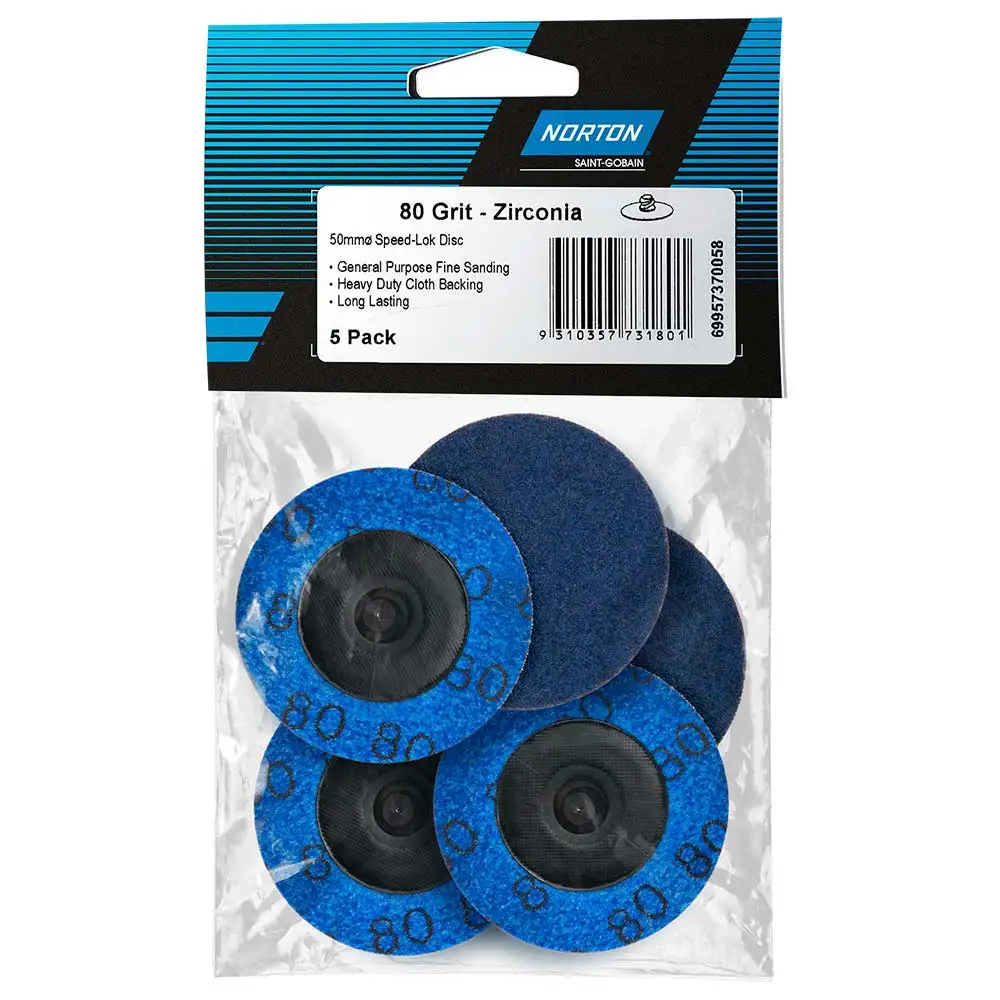 NORTON 50mm 80-Grit Zirconia Quick-Change Sanding Disc - SPEEDLOK - 5 Piece