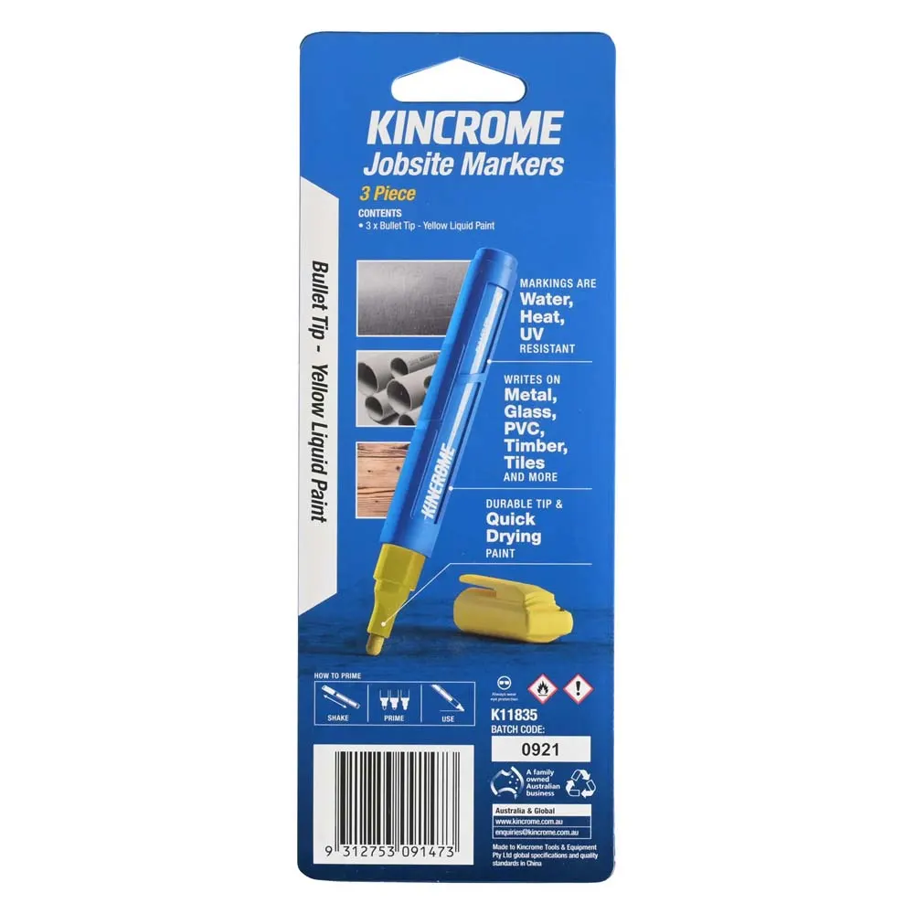 KINCROME Paint Marker Bullet Tip Yellow 3 Piece K11835