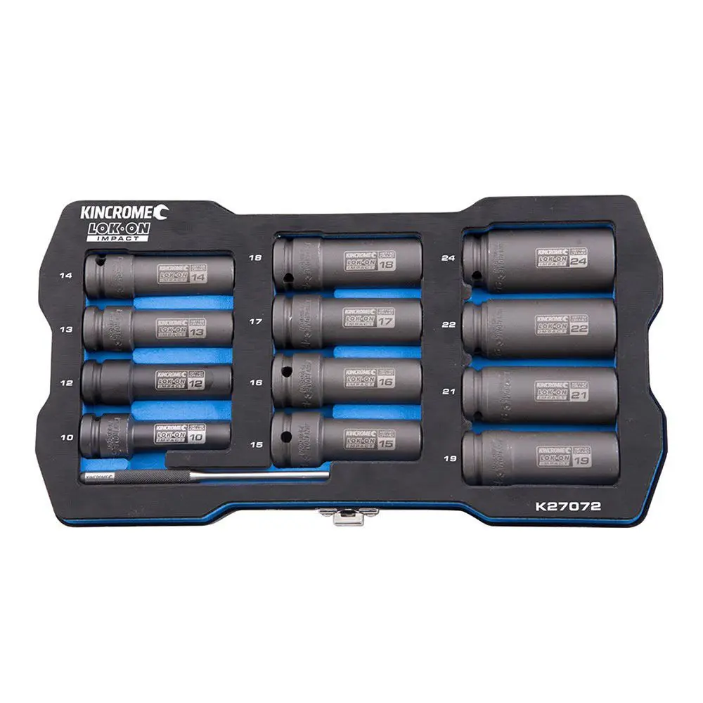 KINCROME LOK-ON Impact 1/2" Drive Socket Set Deep Metric 12 Piece K27072