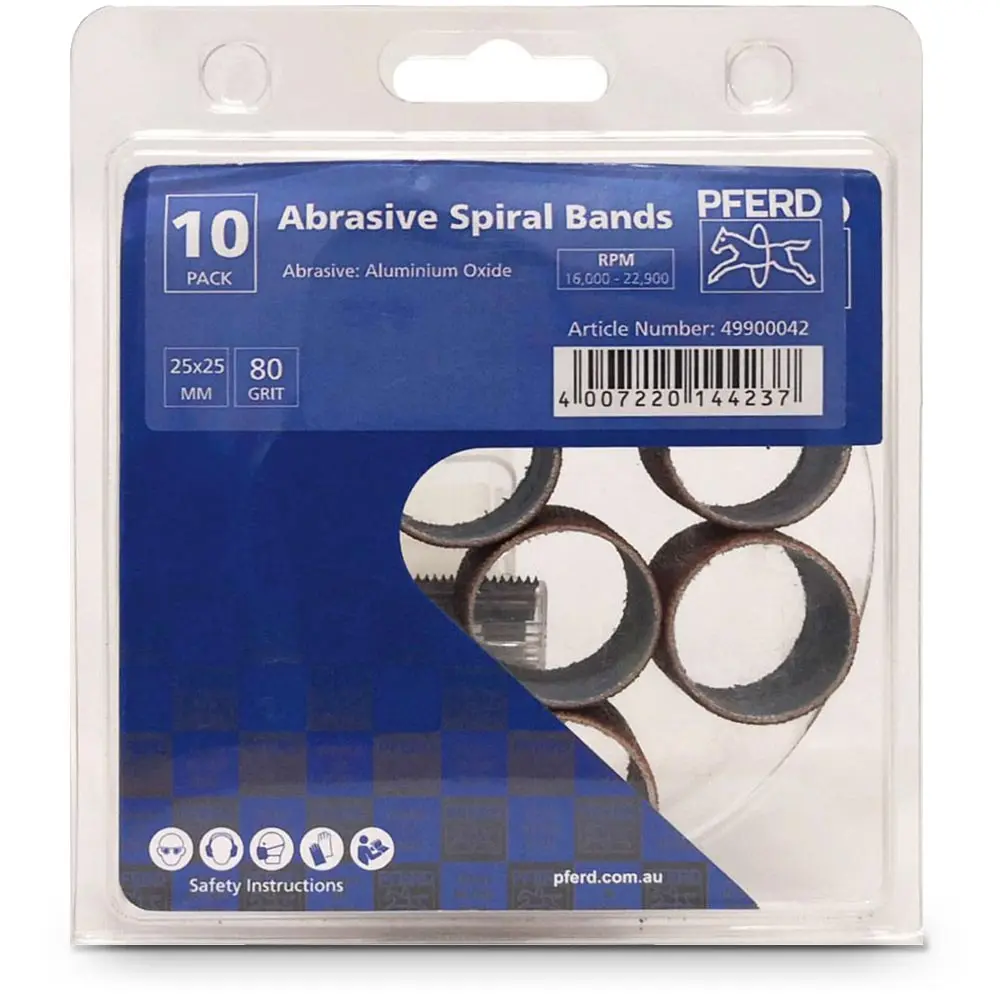 PFERD 25 x 25mm 80-Grit Aluminium Oxide Spiral Bands - 10 Piece