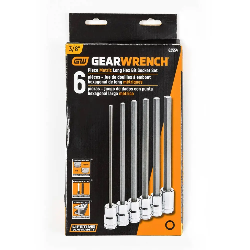 GEARWRENCH 3/8" Drive Long Length Hex Bit Metric Socket Set - 6 Piece 82554